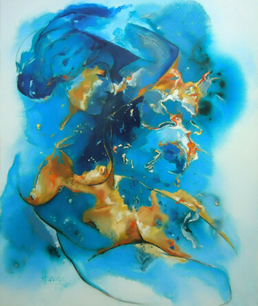 Pintura titulada "Mujer en azules / W…" por Alicia Besada, Obra de arte original, Oleo
