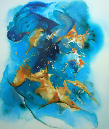 Peinture intitulée "Mujer en azules / W…" par Alicia Besada, Œuvre d'art originale, Huile