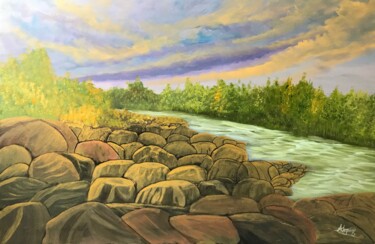 Painting titled "The river" by Alicia Lopez, Original Artwork, Oil