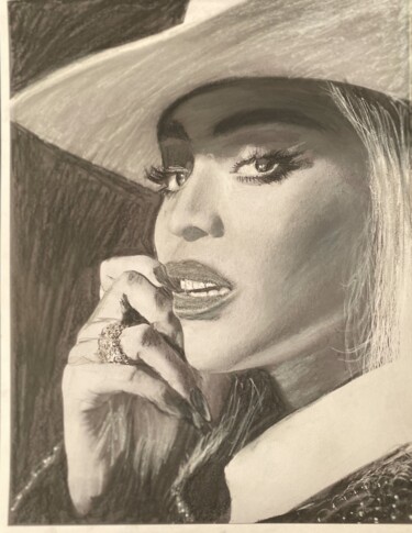 Desenho intitulada "Beyonce" por Alicia Lopez, Obras de arte originais, Carvão