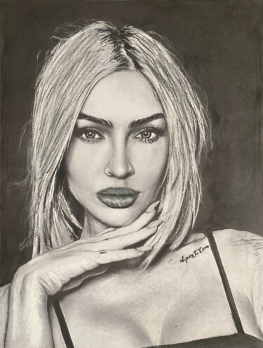 Drawing titled "Megan Fox" by Alicia Lopez, Original Artwork, Charcoal