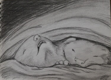 Drawing titled "Blanchette et Friqu…" by Alicia Vermant Nesztler, Original Artwork, Charcoal