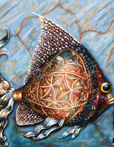 Картина под названием "Angelito del Mar" - Alicia Zemanek, Подлинное произведение искусства, Масло