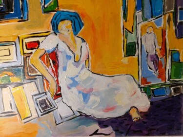 Painting titled "La Robe Blanche ou…" by Alicia Lufiego, Original Artwork, Acrylic Mounted on Wood Stretcher frame