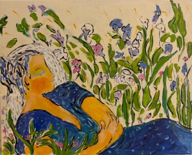 Pintura titulada "la dormeuse au jard…" por Alicia Lufiego, Obra de arte original, Acrílico Montado en Bastidor de camilla d…