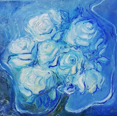 Schilderij getiteld "Białe róże" door Alicja Szajda, Origineel Kunstwerk, Olie
