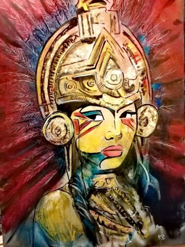 Malerei mit dem Titel "Amérindienne" von Alie, Original-Kunstwerk, Sprühfarbe