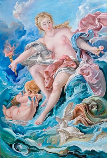 Painting titled "Венера на волне" by Alik Mkrtichyan, Original Artwork, Oil Mounted on Wood Panel