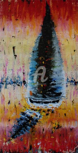 Painting titled "Black_Sailboat_on_t…" by Alik Vetrof, Original Artwork