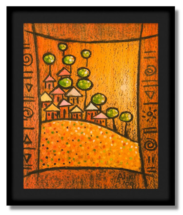 Картина под названием "Farm Houses II" - Aliki, Подлинное произведение искусства, Пастель