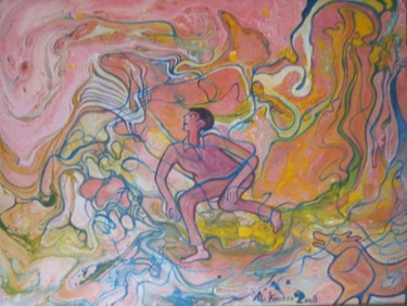 Peinture intitulée "L'homme qui a peur…" par Ali Koussa, Œuvre d'art originale