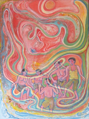 Peinture intitulée "La baignade" par Ali Koussa, Œuvre d'art originale
