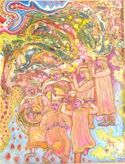 Peinture intitulée "La fète au village" par Ali Koussa, Œuvre d'art originale