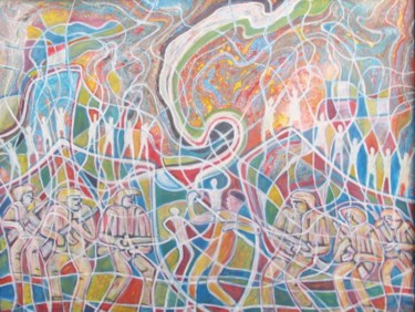 Peinture intitulée "Flotille de la libe…" par Ali Koussa, Œuvre d'art originale, Huile