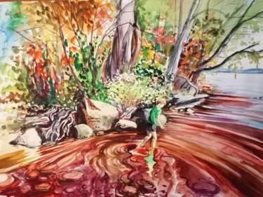 Peinture intitulée "Теплая осень.Шепелё…" par Maiia Kamaldinova, Œuvre d'art originale, Aquarelle
