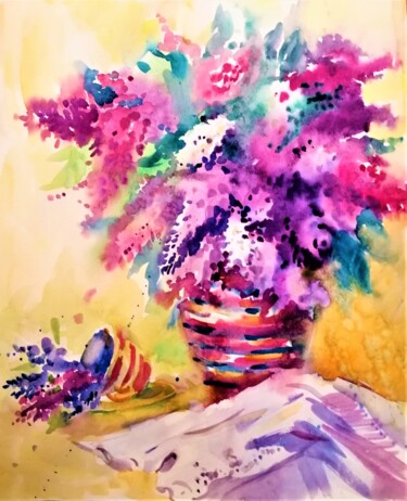 Картина под названием "Букет сирени" - Майя Камалдинова, Подлинное произведение искусства, Акварель