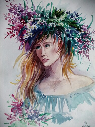 Painting titled "Весна" by Maiia Kamaldinova, Original Artwork, Watercolor