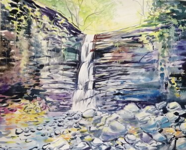 Картина под названием "Водопад на реке Кут…" - Майя Камалдинова, Подлинное произведение искусства, Акварель