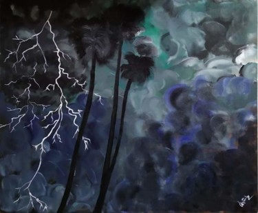 Painting titled "Night of the storm" by Alimul Islam, Original Artwork, Acrylic