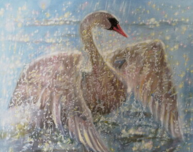 Schilderij getiteld "Лебедь одинокий. Пр…" door Alina Asanova, Origineel Kunstwerk, Olie