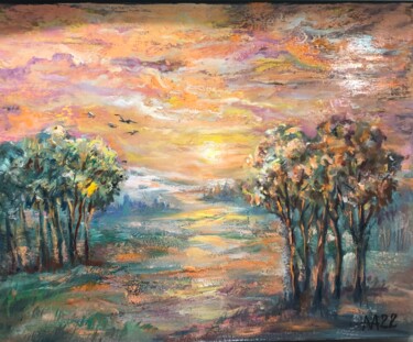 Pintura intitulada "Розовый закат. (1)" por Alina Asanova, Obras de arte originais, Óleo