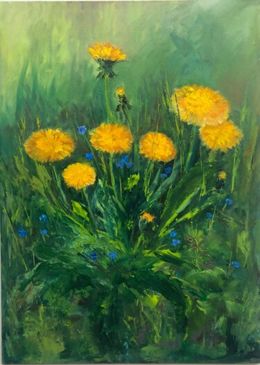 Painting titled "Dandelions" by Alina B, Original Artwork, Oil