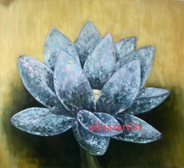 Painting titled "Crystal lotus" by Alina B, Original Artwork, Oil Mounted on Cardboard