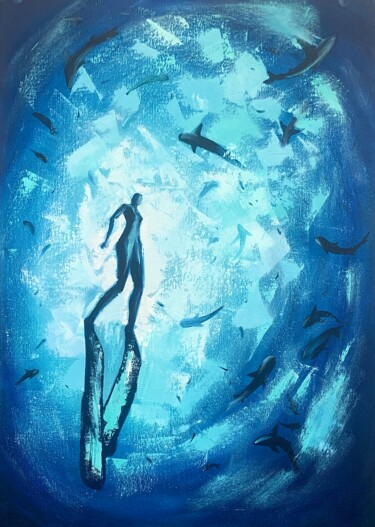Pintura intitulada "Diver girl #1 (Asia)" por Alina Batiuta, Obras de arte originais, Óleo