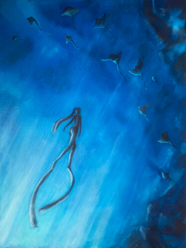 Malerei mit dem Titel "Freediver" von Alina Batiuta, Original-Kunstwerk, Öl