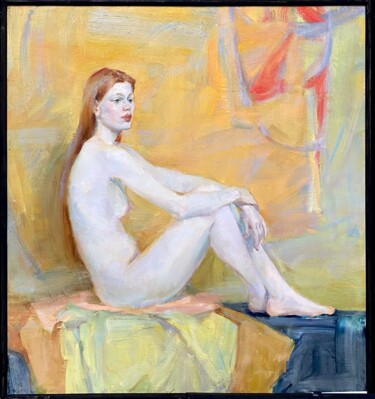 Painting titled "Nude girl" by Alina Bugleeva, Original Artwork, Oil Mounted on Wood Stretcher frame
