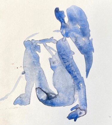 Malerei mit dem Titel "Blue women" von Alina Bugleeva, Original-Kunstwerk, Aquarell