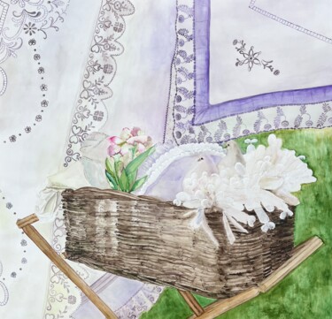 Pintura titulada "Doves in the village" por Alina Buslova, Obra de arte original, Acuarela