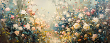 Painting titled "Dreamy Meadow: Impr…" by Alina Chalaya, Original Artwork, Oil Mounted on Wood Stretcher frame