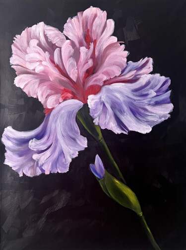 Painting titled "Iris Blossom" by Alina Chalaya, Original Artwork, Oil Mounted on Wood Stretcher frame