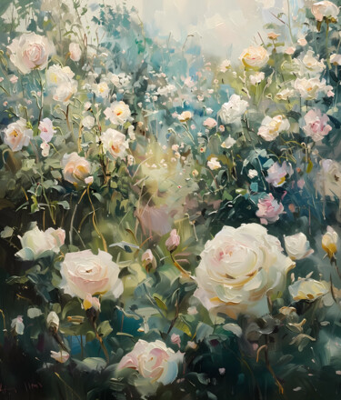Incisioni, stampe intitolato "Rose garden - Monet…" da Alina Chalaya, Opera d'arte originale, Incisioni su linoleum Montato…