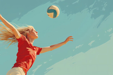 Εκτυπώσεις & Χαρακτικά με τίτλο "Sunlit Volleyball:…" από Alina Chalaya, Αυθεντικά έργα τέχνης, Χαρακτικά σε λινόλαιο