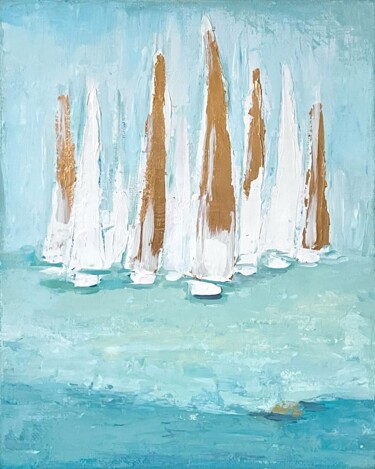 Картина под названием "Seascape with yachts" - Alina Fayzi, Подлинное произведение искусства, Акрил