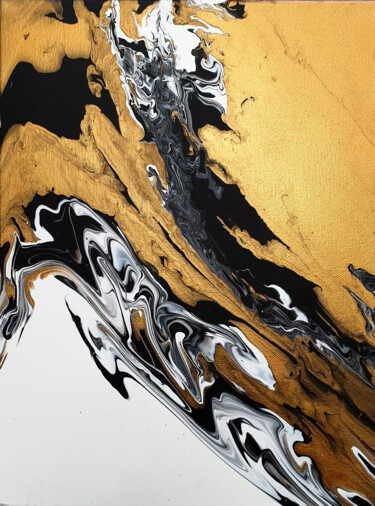 Malerei mit dem Titel "Golden Fluid Art" von Alina Fayzi, Original-Kunstwerk, Acryl
