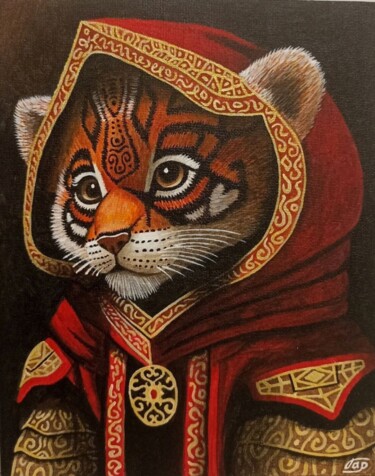 Картина под названием "Тигр в красном" - Алина Гарифуллина, Подлинное произведение искусства, Акрил