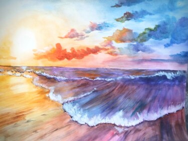 Painting titled "Морской закат" by Alina Gelman, Original Artwork, Watercolor