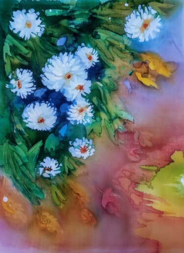 Картина под названием "Ромашки" - Alina Gelman, Подлинное произведение искусства, Ткань