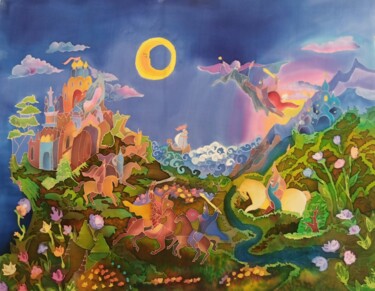 Painting titled "Руслан и Людмила" by Alina Gelman, Original Artwork, Fabric