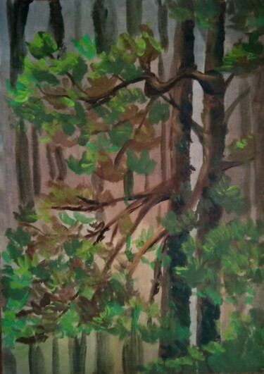 Картина под названием "Сосновый бор" - Alina Gelman, Подлинное произведение искусства, Акрил