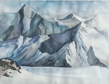 Painting titled "Mountains" by Alina Gelman, Original Artwork, Watercolor