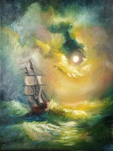 Painting titled "Sea" by Alina Gelman, Original Artwork, Oil