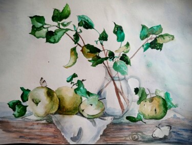 Painting titled "Натюрморт с яблоками" by Alina Gelman, Original Artwork, Watercolor