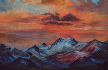 Painting titled "Mountain Ushba" by Alina Gelman, Original Artwork, Acrylic