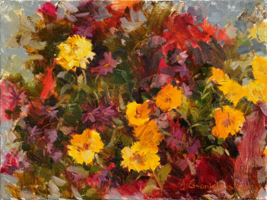 Painting titled "autumn flowers" by Alina Granishevskaia, Original Artwork, Oil Mounted on Wood Stretcher frame