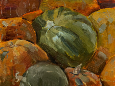Pittura intitolato "pumpkins" da Alina Granishevskaia, Opera d'arte originale, Olio Montato su Pannello di legno