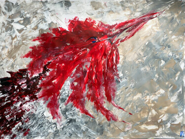 Painting titled ""Red bird" Abstract…" by Alina Khramova, Original Artwork, Acrylic